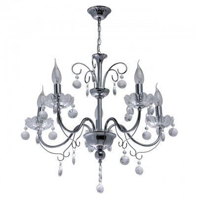 Светильник De Markt 683010305 Светильник De Markt 683010305Подвесные<br>683010305 - это Легкая и воздушная, грациозная и элегантная люстра из коллекции «Свеча» покорит даже самых привередливых ценителей прекрасного. Хромированное металлическое основание дополнено тонкими изящными рожками. Их мягкие изгибы плавно переходят к оригинальным розеткам из прозрачного стекла. Каждая из них напоминает цветочный бутон. Композицию эффектно подчеркивают источники света в виде свечей, а также множество подвесов из декоративного стекла.<br><br>Установка на натяжной потолок: Да<br>S освещ. до, м2: 15<br>Тип лампы: накаливания / энергосбережения / LED-светодиодная<br>Тип цоколя: E14<br>Количество ламп: 5<br>MAX мощность ламп, Вт: 60<br>Диаметр, мм мм: 600<br>Длина цепи/провода, мм: 130<br>Высота, мм: 760