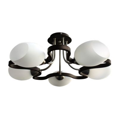 Люстра Colosseo 70802/5C Люстра Colosseo 70802/5CПотолочные<br>Оригинальная конструкция потолочной люстры Colosseo 70802/5C, напоминающая морскую звезду, окруженную крупными жемчужинами, приведет в восхищение даже самых взыскательных и требовательных покупателей! Контрастное сочетание оттенков «венге» и матовых белых плафонов делают светильник ярким и запоминающимся. Он по праву займет центральное место в любом помещении площадью до 20 кв.м., и всегда будет привлекать к себе повышенное внимание и восхищенные взгляды Ваших гостей!<br><br>Установка на натяжной потолок: Да<br>S освещ. до, м2: 20<br>Крепление: Планка<br>Тип лампы: накаливания / энергосбережения / LED-светодиодная<br>Тип цоколя: E27<br>Количество ламп: 5<br>MAX мощность ламп, Вт: 60<br>Диаметр, мм мм: 600<br>Высота, мм: 250<br>Цвет арматуры: черный