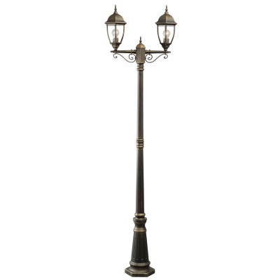 Светильник влагозащищенный Mw light 804040602 Фабур Светильник влагозащищенный Mw light 804040602 ФабурБольшие фонари<br>Описание модели 804040602: Уличный светильник из коллекции «Фабур» по достоинству оценят любители классики. Основание из алюминия цвета старинной позолоты напоминает об античных временах. Под стать ему – форма стеклянных плафонов, традиционная для интерьеров дворцовых замков. Такой светильник идеально дополнит изысканный экстерьер загородного дома, дизайн которого ориентирован на благородную классику. Рекомендуемая площадь освещения порядка 10 кв.м.<br><br>S освещ. до, м2: 10<br>Тип лампы: накаливания / энергосбережения / LED-светодиодная<br>Тип цоколя: Е27<br>Количество ламп: 2<br>Ширина, мм: 230<br>MAX мощность ламп, Вт: 100<br>Длина, мм: 610<br>Высота, мм: 2280<br>Поверхность арматуры: матовый<br>Цвет арматуры: золотой<br>Общая мощность, Вт: 200