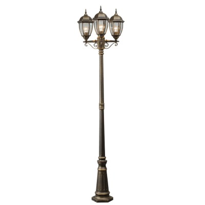 Светильник влагозащищенный Mw light 804040703 Фабур Светильник влагозащищенный Mw light 804040703 ФабурБольшие фонари<br>Описание модели 804040703: Уличный светильник из коллекции «Фабур» по достоинству оценят любители классики. Основание из алюминия цвета старинной позолоты напоминает об античных временах. Под стать ему – форма стеклянных плафонов, традиционная для интерьеров дворцовых замков. Такой светильник идеально дополнит изысканный экстерьер загородного дома, дизайн которого ориентирован на благородную классику. Рекомендуемая площадь освещения порядка 14 кв.м.<br><br>S освещ. до, м2: 14<br>Тип товара: Светильник влагозащищенный<br>Тип лампы: накаливания / энергосбережения / LED-светодиодная<br>Тип цоколя: Е27<br>Количество ламп: 3<br>Ширина, мм: 500<br>MAX мощность ламп, Вт: 100<br>Длина, мм: 570<br>Высота, мм: 2280<br>Цвет арматуры: золотой<br>Общая мощность, Вт: 300
