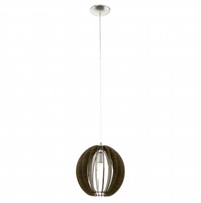 Eglo COSSANO 94635 Светильник подвесной Eglo COSSANO 94635 Светильник подвеснойОдиночные<br>Подвесной светильник – это универсальный вариант, подходящий для любой комнаты. Сегодня производители предлагают огромный выбор таких моделей по самым разным ценам. В каталоге интернет-магазина «Светодом» мы собрали большое количество интересных и оригинальных светильников по выгодной стоимости. Вы можете приобрести их в Москве, Екатеринбурге и любом другом городе России. Подвесной светильник Eglo 94635 сразу же привлечет внимание Ваших гостей благодаря стильному исполнению. Благородный дизайн позволит использовать эту модель практически в любом интерьере. Она обеспечит достаточно света и при этом легко монтируется. Чтобы купить подвесной светильник Eglo 94635, воспользуйтесь формой на нашем сайте или позвоните менеджерам интернет-магазина.<br><br>S освещ. до, м2: 3<br>Тип цоколя: E27<br>Количество ламп: 1<br>MAX мощность ламп, Вт: 60<br>Диаметр, мм мм: 300<br>Размеры основания, мм: 0<br>Высота, мм: 1100<br>Оттенок (цвет): темно-коричневый<br>Цвет арматуры: серебристый никель<br>Общая мощность, Вт: 1X60W