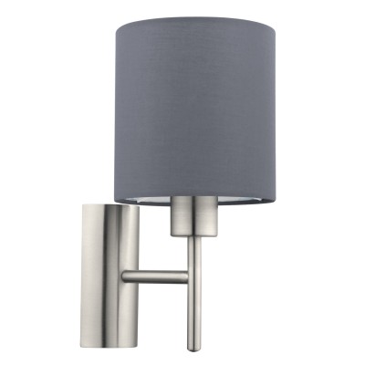 Eglo PASTERI 94926 Текстильный светильник бра Eglo PASTERI 94926 Текстильный светильник браСовременные<br>Бра PASTERI, 1х60W (E27), L145, H305, A195, никель матовый/текстиль, серый применяется преимущественно в домашнем освещении с использованием стандартных выключателей и переключателей для сетей 220V.<br><br>Тип цоколя: E27<br>Количество ламп: 1<br>MAX мощность ламп, Вт: 60<br>Глубина, мм: 195<br>Длина, мм: 145<br>Высота, мм: 305<br>Цвет арматуры: серебристый