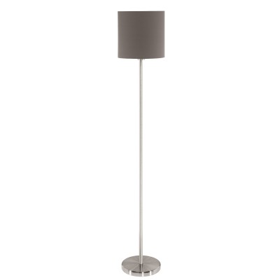 Eglo PASTERI 95165 Текстильный торшер Eglo PASTERI 95165 Текстильный торшерМодерн<br>Торшер PASTERI, 1х60W (E27), ?280, H1575, никель матовый/текстиль, антрацит-коричневый применяется преимущественно в домашнем освещении с использованием стандартных выключателей и переключателей для сетей 220V.<br><br>Тип цоколя: E27<br>Количество ламп: 1<br>MAX мощность ламп, Вт: 60<br>Диаметр, мм мм: 280<br>Высота, мм: 1575<br>Цвет арматуры: серебристый
