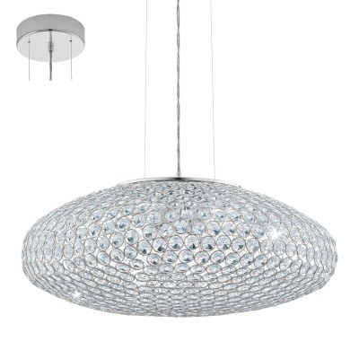 Eglo CLEMENTE 95287 Подвесной светильник Eglo CLEMENTE 95287 Подвесной светильникПодвесные<br>Подвес CLEMENTE, 3х60W (E27), ?540, cталь, хром/хрусталь, прозрачный применяется преимущественно в домашнем освещении с использованием стандартных выключателей и переключателей для сетей 220V.<br><br>S освещ. до, м2: 9<br>Тип цоколя: E27<br>Количество ламп: 3<br>MAX мощность ламп, Вт: 60<br>Диаметр, мм мм: 540<br>Высота, мм: 1100<br>Цвет арматуры: серебристый хром