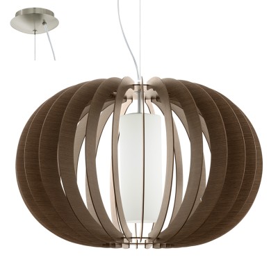 Eglo STELLATO 3 95593 Подвесной светильник Eglo STELLATO 3 95593 Подвесной светильникОдиночные<br>Подвес STELLATO 3, 1х60W(E27), ?700, H1500, сталь никель матовый/дерево, стекло, коричневый, белый применяется преимущественно в домашнем освещении с использованием стандартных выключателей и переключателей для сетей 220V.<br><br>S освещ. до, м2: 3<br>Тип лампы: Накаливания / энергосбережения / светодиодная<br>Тип цоколя: E27<br>Количество ламп: 1<br>MAX мощность ламп, Вт: 60<br>Диаметр, мм мм: 700<br>Высота, мм: 1500<br>Цвет арматуры: серебристый никель