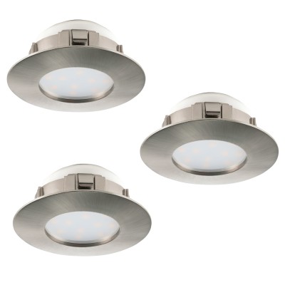 Eglo PINEDA 95809 Встраиваемый светильник Eglo PINEDA 95809 Встраиваемый светильникКруглые LED<br>Комплект Светодиодный встраив. светильников PINEDA, 3х6W(LED), ?78, пластик, никель матовый применяется преимущественно в домашнем освещении с использованием стандартных выключателей и переключателей для сетей 220V.<br><br>Цветовая t, К: 3000<br>Тип лампы: LED - светодиодная<br>Тип цоколя: LED<br>Количество ламп: 3<br>MAX мощность ламп, Вт: 6<br>Диаметр, мм мм: 78<br>Цвет арматуры: серебристый