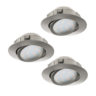 Eglo PINEDA 95859 Встраиваемый светильник Eglo PINEDA 95859 Встраиваемый светильникКруглые<br>Комплект Светодиодный встраив. светильников PINEDA регулир. и диммир., 3х6W(LED), ?84, пластик, никель матовый применяется преимущественно в домашнем освещении с использованием стандартных выключателей и переключателей для сетей 220V.<br><br>Цветовая t, К: 3000<br>Тип лампы: LED - светодиодная<br>Тип цоколя: LED<br>Количество ламп: 3<br>MAX мощность ламп, Вт: 6<br>Диаметр, мм мм: 84<br>Цвет арматуры: никель матовый