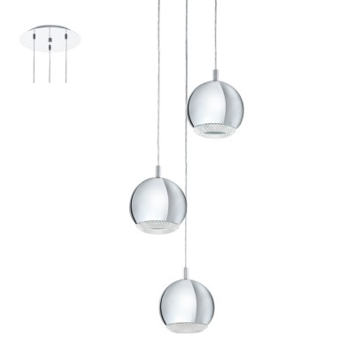 Eglo CONESSA 95913 Подвесной светильник Eglo CONESSA 95913 Подвесной светильникТройные<br>Cветодиод. подвес CONESSA, 3х3,3W(GU10), ?290, сталь, хром/пластик, прозрачный применяется преимущественно в домашнем освещении с использованием стандартных выключателей и переключателей для сетей 220V.<br><br>S освещ. до, м2: 5<br>Тип цоколя: GU10<br>Количество ламп: 3<br>MAX мощность ламп, Вт: 4<br>Диаметр, мм мм: 290<br>Высота, мм: 1100<br>Цвет арматуры: серебристый хром