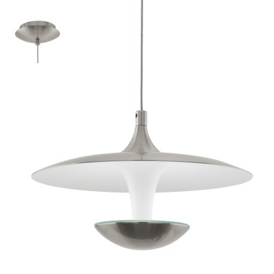 Eglo TORONJA 95955 Подвесной светильник Eglo TORONJA 95955 Подвесной светильникОдиночные<br>Светодиодный подвес TORONJA, 1х5,3W(LED), ?220, H1500, сталь, никель матовый, глянцевый белый применяется преимущественно в домашнем освещении с использованием стандартных выключателей и переключателей для сетей 220V.<br><br>Тип товара: Подвесной светильник<br>Цветовая t, К: 3000<br>Тип лампы: LED - светодиодная<br>Тип цоколя: LED<br>Количество ламп: 1<br>MAX мощность ламп, Вт: 5<br>Диаметр, мм мм: 220<br>Высота, мм: 1500<br>Цвет арматуры: серебристый никель