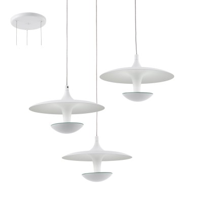 Eglo TORONJA 95959 Подвесной светильник Eglo TORONJA 95959 Подвесной светильникТройные<br>Светодиодный подвес TORONJA, 3х5,3W(LED), ?460, H1500, сталь, белый применяется преимущественно в домашнем освещении с использованием стандартных выключателей и переключателей для сетей 220V.<br><br>S освещ. до, м2: 6<br>Цветовая t, К: 3000<br>Тип лампы: LED - светодиодная<br>Тип цоколя: LED<br>Количество ламп: 3<br>MAX мощность ламп, Вт: 5<br>Диаметр, мм мм: 460<br>Высота, мм: 1500<br>Цвет арматуры: белый