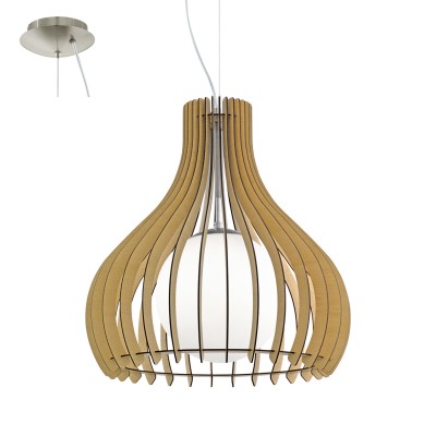 Eglo TINDORI 96214 Подвесной светильник Eglo TINDORI 96214 Подвесной светильникОдиночные<br>Подвес TINDORI, 1х60W(E27), ?500, H2000, сталь, никель мат./дерево, стекло, клен, белый применяется преимущественно в домашнем освещении с использованием стандартных выключателей и переключателей для сетей 220V.<br><br>Тип цоколя: E27<br>Количество ламп: 1<br>MAX мощность ламп, Вт: 60<br>Диаметр, мм мм: 500<br>Высота, мм: 2000<br>Цвет арматуры: никель матовый