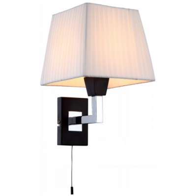 Светильник бра Arte lamp A1295AP-1BK Fusion Светильник бра Arte lamp A1295AP-1BK FusionКлассические<br>Настенное бра Arte lamp A1295AP-1BK Hall – это гармония чётких линий и идеальных пропорций содержания! Перед Вами яркий, но намеренно томный свет для создания особой зоны уединения, где Вы сможете обратиться к бесценным книгам, чашечке ароматного чая, беседам с близкими, а также окунуться в мир философии с самим собой. Лаконичная строгость конструкции в тон тёмному дереву дополнена текстильным абажуром белого свечения. Это важная и приятная классика в интерьере!<br><br>S освещ. до, м2: 4<br>Тип лампы: накаливания / энергосбережения / LED-светодиодная<br>Тип цоколя: E14<br>Количество ламп: 1<br>Ширина, мм: 200<br>MAX мощность ламп, Вт: 60<br>Диаметр, мм мм: 220<br>Расстояние от стены, мм: 220<br>Высота, мм: 300<br>Цвет арматуры: серебристый