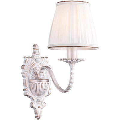 Бра с одним рожком Arte lamp A2046AP-1WG Calamaro Бра с одним рожком Arte lamp A2046AP-1WG CalamaroКлассические<br><br><br>S освещ. до, м2: 4<br>Тип лампы: накаливания / энергосбережения / LED-светодиодная<br>Тип цоколя: E14<br>Количество ламп: 1<br>Ширина, мм: 150<br>MAX мощность ламп, Вт: 60<br>Длина, мм: 290<br>Высота, мм: 340<br>Цвет арматуры: белый с золотистой патиной