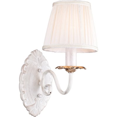 Бра Arte lamp A2065AP-1WG Felicita Бра Arte lamp A2065AP-1WG FelicitaКлассика<br><br><br>S освещ. до, м2: 4<br>Тип лампы: накаливания / энергосбережения / LED-светодиодная<br>Тип цоколя: E14<br>Количество ламп: 1<br>Ширина, мм: 150<br>MAX мощность ламп, Вт: 60<br>Длина, мм: 300<br>Высота, мм: 480<br>Оттенок (цвет): белый<br>Цвет арматуры: белый с золотистой патиной