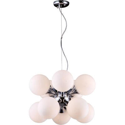 Подвесная люстра Arte lamp A2560SP-10CC Gelataio Подвесная люстра Arte lamp A2560SP-10CC GelataioПодвесные<br>Компания «Светодом» предлагает широкий ассортимент люстр от известных производителей. Представленные в нашем каталоге товары выполнены из современных материалов и обладают отличным качеством. Благодаря широкому ассортименту Вы сможете найти у нас люстру под любой интерьер. Мы предлагаем как классические варианты, так и современные модели, отличающиеся лаконичностью и простотой форм. Стильная люстра Arte lamp A2560SP-10CC станет украшением любого дома. Эта модель от известного производителя не оставит равнодушным ценителей красивых и оригинальных предметов интерьера. Люстра Arte lamp A2560SP-10CC обеспечит равномерное распределение света по всей комнате. При выборе обратите внимание на характеристики, позволяющие приобрести наиболее подходящую модель. Купить понравившуюся люстру по доступной цене Вы можете в интернет-магазине «Светодом».<br><br>Установка на натяжной потолок: Да<br>S освещ. до, м2: 30<br>Крепление: Планка<br>Тип лампы: накаливания / энергосбережения / LED-светодиодная<br>Тип цоколя: E27<br>Цвет арматуры: серый<br>Количество ламп: 10<br>Диаметр, мм мм: 500<br>Длина цепи/провода, мм: 800<br>Высота, мм: 340<br>Оттенок (цвет): белый<br>MAX мощность ламп, Вт: 60
