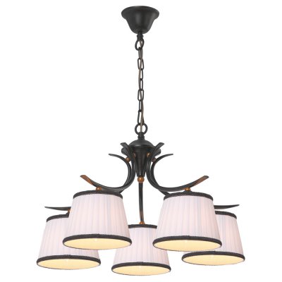 Люстра подвесная Arte lamp A5133LM-5BR Irene Люстра подвесная Arte lamp A5133LM-5BR IreneПодвесные<br>Подвесная люстра Arte lamp A5133LM-5BR превосходно впишется в интерьер в стиле «рустика»! Оригинальная, несколько «брутальная» конструкция с подвесом в виде цепи и «острыми» декоративными элементами, «смягчена» за счет сочетания «теплого» коричневого и белого тонов и трапециевидных плафонов, выполненных из ткани. Этот светильник станет достойным украшением спальни, кухни, гостиной или прихожей, в интерьере которых присутствуют предметы, имитирующие сельский быт (например, мебель из дерева, имитация под кирпичную кладку, белые скатерти на столах, меховые покрывала и т.п.). Добавьте в качестве подсветки несколько настенных бра из этой же серии, и комната преобразится, станет по-настоящему стильной, уютной и совершенной!<br><br>Установка на натяжной потолок: Да<br>S освещ. до, м2: 14<br>Крепление: Крюк<br>Тип лампы: накаливания / энергосбережения / LED-светодиодная<br>Тип цоколя: E14<br>Количество ламп: 5<br>Ширина, мм: 560<br>MAX мощность ламп, Вт: 40<br>Диаметр, мм мм: 560<br>Длина цепи/провода, мм: 550<br>Высота, мм: 370<br>Цвет арматуры: коричневый