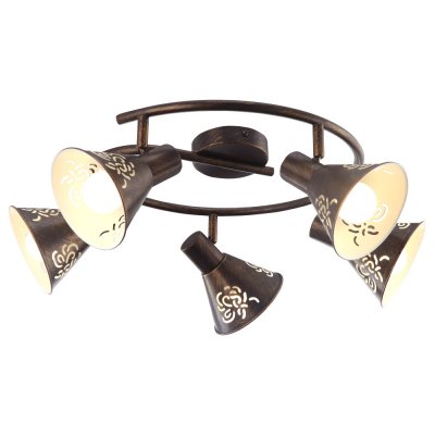 Светильник Arte lamp A5218PL-5BR Cono Светильник Arte lamp A5218PL-5BR ConoПоворотные<br>Компания «Светодом» предлагает широкий ассортимент люстр от известных производителей. Представленные в нашем каталоге товары выполнены из современных материалов и обладают отличным качеством. Благодаря широкому ассортименту Вы сможете найти у нас люстру под любой интерьер. Мы предлагаем как классические варианты, так и современные модели, отличающиеся лаконичностью и простотой форм. Стильная люстра Arte lamp A5218PL-5BR станет украшением любого дома. Эта модель от известного производителя не оставит равнодушным ценителей красивых и оригинальных предметов интерьера. Люстра Arte lamp A5218PL-5BR обеспечит равномерное распределение света по всей комнате. При выборе обратите внимание на характеристики, позволяющие приобрести наиболее подходящую модель. Купить понравившуюся люстру по доступной цене Вы можете в интернет-магазине «Светодом».<br><br>Установка на натяжной потолок: Да<br>S освещ. до, м2: 10<br>Крепление: Планка<br>Тип лампы: накал-я - энергосбер-я<br>Тип цоколя: E14<br>Цвет арматуры: коричневый<br>Количество ламп: 5<br>Диаметр, мм мм: 650<br>Высота, мм: 220<br>MAX мощность ламп, Вт: 40
