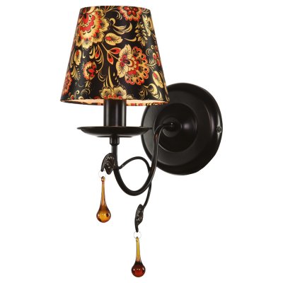 Настенный бра хохлома Arte lamp A6106AP-1BK Moscow Настенный бра хохлома Arte lamp A6106AP-1BK MoscowФлористика<br><br><br>S освещ. до, м2: 3<br>Тип лампы: накаливания / энергосбережения / LED-светодиодная<br>Тип цоколя: E14<br>Количество ламп: 1<br>Ширина, мм: 360<br>MAX мощность ламп, Вт: 40<br>Диаметр, мм мм: 140<br>Высота, мм: 350
