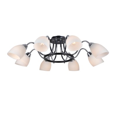 Светильник Arte lamp A7144PL-8BK FIORENTINO Светильник Arte lamp A7144PL-8BK FIORENTINOПотолочные<br>Компания «Светодом» предлагает широкий ассортимент люстр от известных производителей. Представленные в нашем каталоге товары выполнены из современных материалов и обладают отличным качеством. Благодаря широкому ассортименту Вы сможете найти у нас люстру под любой интерьер. Мы предлагаем как классические варианты, так и современные модели, отличающиеся лаконичностью и простотой форм. Стильная люстра Arte lamp A7144PL-8BK станет украшением любого дома. Эта модель от известного производителя не оставит равнодушным ценителей красивых и оригинальных предметов интерьера. Люстра Arte lamp A7144PL-8BK обеспечит равномерное распределение света по всей комнате. При выборе обратите внимание на характеристики, позволяющие приобрести наиболее подходящую модель. Купить понравившуюся люстру по доступной цене Вы можете в интернет-магазине «Светодом».<br><br>Установка на натяжной потолок: Да<br>S освещ. до, м2: 16<br>Крепление: Планка<br>Тип лампы: накал-я - энергосбер-я<br>Тип цоколя: E14<br>Количество ламп: 8<br>MAX мощность ламп, Вт: 40<br>Диаметр, мм мм: 790<br>Высота, мм: 220<br>Цвет арматуры: черный