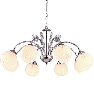 Подвесная люстра Arte lamp A9524LM-8CC Uva Подвесная люстра Arte lamp A9524LM-8CC UvaПодвесные<br>Компания «Светодом» предлагает широкий ассортимент люстр от известных производителей. Представленные в нашем каталоге товары выполнены из современных материалов и обладают отличным качеством. Благодаря широкому ассортименту Вы сможете найти у нас люстру под любой интерьер. Мы предлагаем как классические варианты, так и современные модели, отличающиеся лаконичностью и простотой форм. Стильная люстра Arte lamp A9524LM-8CC станет украшением любого дома. Эта модель от известного производителя не оставит равнодушным ценителей красивых и оригинальных предметов интерьера. Люстра Arte lamp A9524LM-8CC обеспечит равномерное распределение света по всей комнате. При выборе обратите внимание на характеристики, позволяющие приобрести наиболее подходящую модель. Купить понравившуюся люстру по доступной цене Вы можете в интернет-магазине «Светодом».<br><br>Установка на натяжной потолок: Да<br>S освещ. до, м2: 16<br>Крепление: Крюк<br>Тип лампы: накаливания / энергосбережения / LED-светодиодная<br>Тип цоколя: E14<br>Количество ламп: 8<br>MAX мощность ламп, Вт: 40<br>Диаметр, мм мм: 740<br>Длина цепи/провода, мм: 560<br>Высота, мм: 300<br>Оттенок (цвет): белый<br>Цвет арматуры: серебристый