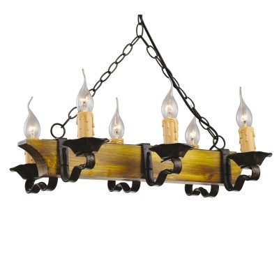 Люстра ретро Arte lamp A9525LM-6BR Taverna Люстра ретро Arte lamp A9525LM-6BR TavernaПодвесные<br>Люстра в виде деревянной балки с расположенными по обеим сторонам лампочками в виде свечей будет отличным дополнением в рустиканском дизайне или брутальном стиле оформления.<br><br>Установка на натяжной потолок: Да<br>S освещ. до, м2: 24<br>Крепление: Крюк<br>Тип лампы: накаливания / энергосбережения / LED-светодиодная<br>Тип цоколя: E14<br>Количество ламп: 6<br>Ширина, мм: 320<br>MAX мощность ламп, Вт: 60<br>Диаметр, мм мм: 560<br>Длина цепи/провода, мм: 720<br>Высота, мм: 320