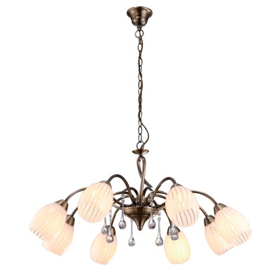 Подвесная люстра Arte lamp A9534LM-8AB Corniolo Подвесная люстра Arte lamp A9534LM-8AB CornioloПодвесные<br>Компания «Светодом» предлагает широкий ассортимент люстр от известных производителей. Представленные в нашем каталоге товары выполнены из современных материалов и обладают отличным качеством. Благодаря широкому ассортименту Вы сможете найти у нас люстру под любой интерьер. Мы предлагаем как классические варианты, так и современные модели, отличающиеся лаконичностью и простотой форм. Стильная люстра Arte lamp A9534LM-8AB станет украшением любого дома. Эта модель от известного производителя не оставит равнодушным ценителей красивых и оригинальных предметов интерьера. Люстра Arte lamp A9534LM-8AB обеспечит равномерное распределение света по всей комнате. При выборе обратите внимание на характеристики, позволяющие приобрести наиболее подходящую модель. Купить понравившуюся люстру по доступной цене Вы можете в интернет-магазине «Светодом». Мы предлагаем доставку не только по Москве и Екатеринбурге, но и по всей России.<br><br>Установка на натяжной потолок: Да<br>S освещ. до, м2: 16<br>Крепление: Крюк<br>Тип лампы: накаливания / энергосбережения / LED-светодиодная<br>Тип цоколя: E14<br>Количество ламп: 8<br>MAX мощность ламп, Вт: 40<br>Диаметр, мм мм: 720<br>Длина цепи/провода, мм: 570<br>Высота, мм: 360<br>Оттенок (цвет): белый<br>Цвет арматуры: бронзовый