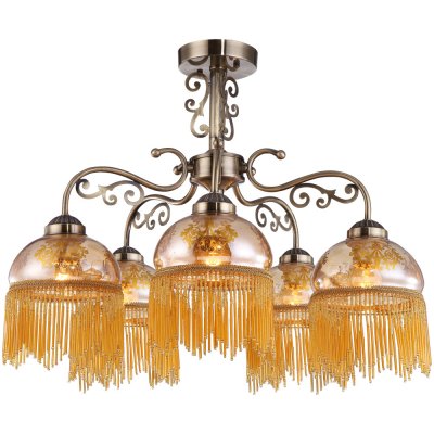 Потолочная люстра Arte lamp A9560PL-5AB Perlina Потолочная люстра Arte lamp A9560PL-5AB PerlinaПотолочные<br>Компания «Светодом» предлагает широкий ассортимент люстр от известных производителей. Представленные в нашем каталоге товары выполнены из современных материалов и обладают отличным качеством. Благодаря широкому ассортименту Вы сможете найти у нас люстру под любой интерьер. Мы предлагаем как классические варианты, так и современные модели, отличающиеся лаконичностью и простотой форм. Стильная люстра Arte lamp A9560PL-5AB станет украшением любого дома. Эта модель от известного производителя не оставит равнодушным ценителей красивых и оригинальных предметов интерьера. Люстра Arte lamp A9560PL-5AB обеспечит равномерное распределение света по всей комнате. При выборе обратите внимание на характеристики, позволяющие приобрести наиболее подходящую модель. Купить понравившуюся люстру по доступной цене Вы можете в интернет-магазине «Светодом».<br><br>Установка на натяжной потолок: Да<br>S освещ. до, м2: 10<br>Крепление: Планка<br>Тип лампы: накаливания / энергосбережения / LED-светодиодная<br>Тип цоколя: E27<br>Количество ламп: 5<br>MAX мощность ламп, Вт: 40<br>Диаметр, мм мм: 620<br>Высота, мм: 470<br>Оттенок (цвет): желтый<br>Цвет арматуры: бронзовый