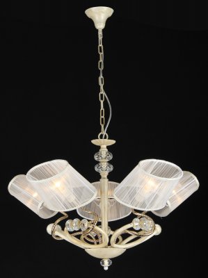 Люстра Maytoni ARM014-05-G Elegant 6 Люстра Maytoni ARM014-05-G Elegant 6Подвесные<br>На фото вашему вниманию представлена подвесная люстра от компании Майтони. Благодаря особому оформлению, люстра подвесная Maytoni ARM014-05-G обязательно преобразит и украсит интерьер вашей комнаты. Стиль модерн проявляется и в форме, и в размерах, и в цветовом решении этой люстры от Maytoni. Так, арматура этого прибора имеет цвет белого золота, а плафоны обтянуты прозрачным материалом. Вы также можете увидеть, что плафоны располагаются на ножках, которые проходят от нижней части подвеса. При этом выделяется тот факт, что все пять плафонов имеют форму сплющенных цилиндров. Такое количество лампочек позволяет купить люстру в достаточно большие помещения. Цена товара указана рядом с его описанием. Подробнее о стоимости лампочек для люстры можно узнать в нашем интернет-магазине.<br><br>S освещ. до, м2: 13<br>Крепление: крюк<br>Тип лампы: накаливания / энергосбережения / LED-светодиодная<br>Тип цоколя: E14<br>Количество ламп: 5<br>MAX мощность ламп, Вт: 40<br>Диаметр, мм мм: 740<br>Длина цепи/провода, мм: 400<br>Высота, мм: 530<br>Цвет арматуры: белый с золотистой патиной