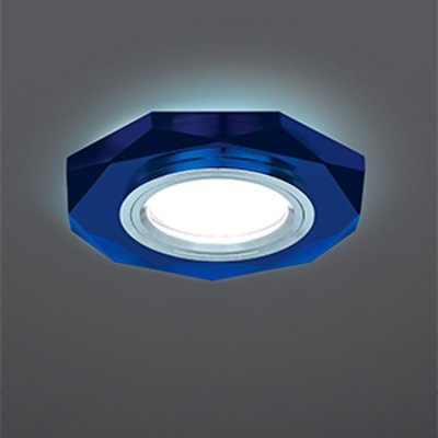 Светильник Gauss Backlight BL055 Восемь гран. Синий/Хром, Gu5.3, LED 4100K Светильник Gauss Backlight BL055 Восемь гран. Синий/Хром, Gu5.3, LED 4100KКруглые<br>Встраиваемые светильники – популярное осветительное оборудование, которое можно использовать в качестве основного источника или в дополнение к люстре. Они позволяют создать нужную атмосферу атмосферу и привнести в интерьер уют и комфорт. Интернет-магазин «Светодом» предлагает стильный встраиваемый светильник Gauss Backlight BL055. Данная модель достаточно универсальна, поэтому подойдет практически под любой интерьер. Перед покупкой не забудьте ознакомиться с техническими параметрами, чтобы узнать тип цоколя, площадь освещения и другие важные характеристики. Приобрести встраиваемый светильник Gauss Backlight BL055 в нашем онлайн-магазине Вы можете либо с помощью «Корзины», либо по контактным номерам. Мы развозим заказы по Москве, Екатеринбургу и остальным российским городам.<br><br>S освещ. до, м2: 3<br>Тип лампы: галогенная/LED<br>Тип цоколя: GU5.3 (MR16)<br>Количество ламп: 1<br>MAX мощность ламп, Вт: 50<br>Диаметр, мм мм: 90<br>Диаметр врезного отверстия, мм: 65<br>Высота, мм: 25<br>Цвет арматуры: серебристый