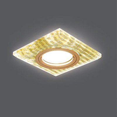 Светильник Gauss Backlight BL081 Квадрат. Золотые нити/Золото, Gu5.3, LED 2700K Светильник Gauss Backlight BL081 Квадрат. Золотые нити/Золото, Gu5.3, LED 2700KКвадратные<br>Встраиваемые светильники – популярное осветительное оборудование, которое можно использовать в качестве основного источника или в дополнение к люстре. Они позволяют создать нужную атмосферу атмосферу и привнести в интерьер уют и комфорт. Интернет-магазин «Светодом» предлагает стильный встраиваемый светильник Gauss Backlight BL081. Данная модель достаточно универсальна, поэтому подойдет практически под любой интерьер. Перед покупкой не забудьте ознакомиться с техническими параметрами, чтобы узнать тип цоколя, площадь освещения и другие важные характеристики. Приобрести встраиваемый светильник Gauss Backlight BL081 в нашем онлайн-магазине Вы можете либо с помощью «Корзины», либо по контактным номерам. Мы развозим заказы по Москве, Екатеринбургу и остальным российским городам.<br><br>S освещ. до, м2: 3<br>Тип лампы: галогенная/LED<br>Тип цоколя: GU5.3 (MR16)<br>Количество ламп: 1<br>Ширина, мм: 95<br>MAX мощность ламп, Вт: 50<br>Диаметр врезного отверстия, мм: 65<br>Длина, мм: 95<br>Высота, мм: 25<br>Цвет арматуры: Золотой