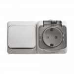 Lexel Этюд Серый Блок Выключатель 1-клав + розетка BPA16-241C наружный IP44