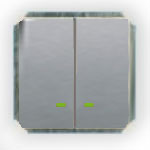 Гуси-Электрик С1В28-004 Механизм выключателя двуклавишного, (зеленый СИ), 10 А, 250 V, цвет серебро