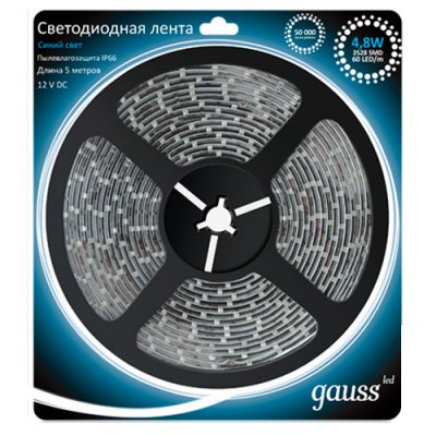 Лента LED 3528/60-SMD 4.8W 12V DC синий свет IP66 (блистер 5м) EB311000505 Лента LED 3528/60-SMD 4.8W 12V DC синий свет IP66 (блистер 5м) EB311000505Влагозащищенная<br><br><br>Тип лампы: LED - светодиодная<br>MAX мощность ламп, Вт: 4,8