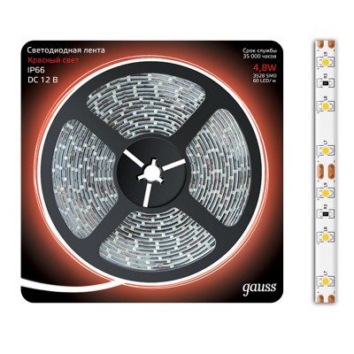 Лента LED 2835/60-SMD 4.8W 12V DC красный IP66 (блистер 5м) Лента LED 2835/60-SMD 4.8W 12V DC красный IP66 (блистер 5м)Лента 3528<br><br><br>Тип лампы: LED - светодиодная<br>MAX мощность ламп, Вт: 4,8