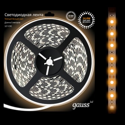 Лента LED 5050/60-SMD 14.4W 12V DC теплый белый (блистер 5м) Лента LED 5050/60-SMD 14.4W 12V DC теплый белый (блистер 5м)Интерьерная<br><br><br>Тип лампы: LED - светодиодная<br>MAX мощность ламп, Вт: 14,4
