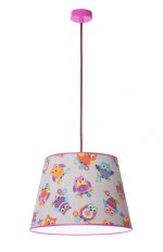 Подвесной светильник Happy S2 28 99gp, металл(розовый)/ткань(сова)/лента(розовая), Н150, 1 x E27 60W