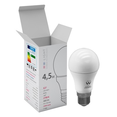 Светодиодна лампа Mw light LBMW27A02 SMD Светодиодна лампа Mw light LBMW27A02 SMDСтандартный вид<br>В интернет-магазине «Светодом» можно купить не только лстры и светильники, но и лампочки. В нашем каталоге представлены светодиодные, галогенные, нергосберегащие модели и лампы накаливани. В ассортименте иметс издели разной мощности, потому у нас Вы сможете приобрести все необходимое дл освещени. Лампа Mw-light LBMW27A02 обеспечит отличное качество освещени. При покупке ознакомьтесь с параметрами в разделе «Характеристики», чтобы не ошибитьс в выборе. Там же указано, дл каких осветительных приборов Вы можете использовать лампу Mw-light LBMW27A02Mw-light LBMW27A02. Дл оформлени покупки воспользуйтесь «Корзиной». При наличии вопросов Вы можете позвонить нашим менеджерам по одному из контактных номеров. Мы доставлем заказы в Москву, Екатеринбург и другие города России.<br><br>S освещ. до, м2: 1<br>Цветова t, К: WW - теплый белый 2700-3000 К<br>Тип лампы: LED - светодиодна<br>Тип цокол: E27<br>Диаметр, мм мм: 55<br>Высота, мм: 103
