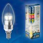 Лампа свеча UNIEL LED-C37P-5W/WW/E14/CL ALC02SL
