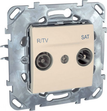 Розетка TV-SAT единственная MGU5.454.25ZD Розетка TV-SAT единственная MGU5.454.25ZDUnica бежевый<br>Технические характеристикиМодульность: 2.Размеры: 70,9 х 70,9 мм.ТВ разъем: Вилка IEC 9,52 мм.Степень защиты: IP20.Походящие накладки: все MGU6.002.ххДополнительная информация:Материал - ASA + PC для крышки механизма,сплав zamak для монт. рамы.<br><br>Оттенок (цвет): Бежевый