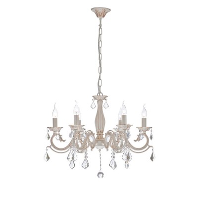 Люстра со свечами Maytoni ARM245-06-W Bronze 4 Люстра со свечами Maytoni ARM245-06-W Bronze 4Подвесные<br>Представленная на фотографии подвесная люстра Maytoni Bronze ARM245-06-W имеет внушительные размеры и мощность, благодаря чему применять её имеет смысл для освещения просторного помещения. Компания Maytoni, оснастила подвесную люстру шестью декоративными лампами, которые удерживает изящно выполненная арматура цвета кремового золота. При невысокой цене люстра фирмы Майтони украшена многочисленными хрустальными подвесками. Купить светильник стоит также за высокое качество сборки и применяемых в её изготовлении материалов, что не повлияло на стоимость предлагаемого товара.<br><br>Установка на натяжной потолок: Да<br>S освещ. до, м2: 24<br>Крепление: Крюк<br>Тип лампы: накаливания / энергосбережения / LED-светодиодная<br>Тип цоколя: E14<br>Количество ламп: 6<br>MAX мощность ламп, Вт: 60<br>Диаметр, мм мм: 670<br>Длина цепи/провода, мм: 600<br>Высота, мм: 530<br>Цвет арматуры: золотой