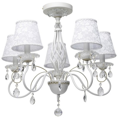 Люстра Mw light 419010805 Августина Люстра Mw light 419010805 АвгустинаПотолочные<br>Описание модели 419010805: Романтичный характер люстры из коллекции Августина отражен в плавных линиях арматуры и нежной цветовой гамме. Августина станет украшением прованского интерьера или уютной зоны отдыха в средиземноморском стиле, где мягкий свет от текстильных белых абажуров создаст прекрасную атмосферу для уединения. Металлическое основание окрашено в матовый белый цвет и декорировано патиной для создания эффекта старения. Центральная часть люстры выполнена в виде ритмично изогнутых металлических прутьев. Дополнительное очарование светильнику из коллекции Августина придаёт наличие стеклянных розеток с хрустальными подвесками.<br><br>Установка на натяжной потолок: Да<br>S освещ. до, м2: 10<br>Крепление: Планка<br>Тип лампы: накаливания / энергосберегающая / светодиодная<br>Тип цоколя: E14<br>Количество ламп: 5<br>MAX мощность ламп, Вт: 40<br>Диаметр, мм мм: 650<br>Высота, мм: 580<br>Поверхность арматуры: матовый<br>Цвет арматуры: белый<br>Общая мощность, Вт: 200
