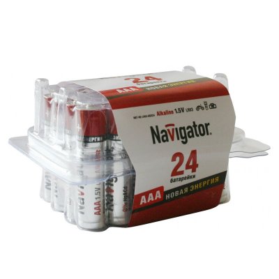 Мизинчиковые батарейки AAA Navigator 94 787 NBT-NE-LR03-BOX24шт Мизинчиковые батарейки AAA Navigator 94 787 NBT-NE-LR03-BOX24штМизинчиковые AAA<br>Элементы питания Navigator серии «Новая энергия» – щелочная <br>батарейка, обладающая высокими техническими характеристиками которая <br>идеально подходит как для устройств с высоким и средним <br>энергопотреблением, так и для устройств с низким потреблением <br><br>Мощный и высокопроизводительный источник энергии,<br>Срок предэксплуатационного хранения – 5 лет,<br>Диапазон рабочих температур от – 30°C до +60°C,<br>Выпускаемые типоразмеры LR6(AA), LR03(AAA), LR14(C), LR20(D), 6LR61.<br>