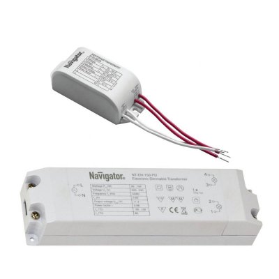 Трансформатор Navigator 94 434 NT-EH-150-PD Трансформатор Navigator 94 434 NT-EH-150-PDТрансформаторы 220/12<br>Электронные трансформаторы Navigator предназначены для преобразования сетевого напряжения в напряжение 12 В, необходимое для питания низковольтных галогенных ламп. Трансформаторы оснащены защитой:• от короткого замыкания,• от перегрева,• от скачков сетевого напряжения. Электронные трансформаторы Navigator обеспечивают стабильное питание галогенных ламп, что обеспечивает продление срока их службы. Трансформаторы Navigator не предназначены для работы с регуляторами светового потока (диммерами). Корпус электронных трансформаторов Navigator изготовлен из ударопрочного негорючего пластика и обладает привлекательным дизайном. Компактные размеры и малый вес позволяют разместить электронные трансформаторы Navigator в корпусах светильников, настольных ламп, в стеновых, потолочных или мебельных нишах при монтаже встроенного освещения. Электронные трансформаторы Navigator обладают лучшими техническими характеристиками в своем классе.<br><br>Ширина, мм: 41<br>Длина, мм: 153<br>Высота, мм: 32