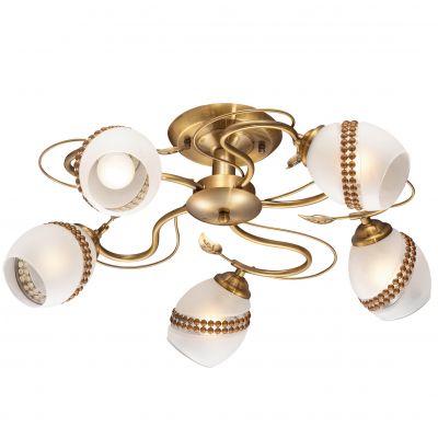 Люстра Odeon light 2459/5 Люстра Odeon light 2459/5Потолочные<br>Потолочная люстра Odeon light 2459/5 – прекрасный образец исключительного композиционного решения в дизайне светильника. Она представлена в безупречном стиле модерн. Вся конструкция бронзового мерцания имеет плавно переходящие мягкие изгибы, перекликающиеся с флористическими деталями в виде изящных золотистых лепестков. Такие детали придают изделию элегантную утончённость и мягкую роскошь. Белоснежные плафоны по диагонали украшены стилизованными гранулами, аккуратно расположенными в два параллельных ряда. Люстра Odeon light 2459/5 хранит в себе очаровательную изысканность, словно драгоценное ювелирное изваяние. Ваш интерьер наполнится роскошным сиянием в прекрасной огранке!<br><br>Установка на натяжной потолок: Ограничено<br>S освещ. до, м2: 13<br>Крепление: Планка<br>Тип лампы: накаливания / энергосбережения / LED-светодиодная<br>Тип цоколя: E27<br>Количество ламп: 5<br>MAX мощность ламп, Вт: 60<br>Диаметр, мм мм: 560<br>Высота, мм: 220<br>Оттенок (цвет): белый<br>Цвет арматуры: бронзовый
