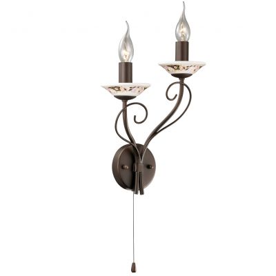 Светильник Odeon light 2529/2W Светильник Odeon light 2529/2WРустика<br><br><br>S освещ. до, м2: 5<br>Крепление: настенное<br>Тип лампы: накаливания / энергосбережения / LED-светодиодная<br>Тип цоколя: E14<br>Количество ламп: 2<br>Ширина, мм: 260<br>MAX мощность ламп, Вт: 40<br>Высота, мм: 355<br>Оттенок (цвет): белый<br>Цвет арматуры: коричневый