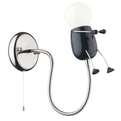 Светильник человечек Odeon light 2582/1W Светильник человечек Odeon light 2582/1WДля детской<br><br><br>S освещ. до, м2: 2<br>Крепление: настенное<br>Тип лампы: накаливания / энергосбережения / LED-светодиодная<br>Тип цоколя: E27<br>Количество ламп: 1<br>Ширина, мм: 120<br>MAX мощность ламп, Вт: 40<br>Высота, мм: 350<br>Оттенок (цвет): белый<br>Цвет арматуры: серебристый