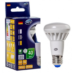 Лампа светодиодная REV 32335 8 LED R63 Е27 5W 420Лм, 4000K, холодный свет Лампа светодиодная REV 32335 8 LED R63 Е27 5W 420Лм, 4000K, холодный светЗеркальные E27, E14<br>В интернет-магазине «Светодом» можно купить не только люстры и светильники, но и лампочки. В нашем каталоге представлены светодиодные, галогенные, энергосберегающие модели и лампы накаливания. В ассортименте имеются изделия разной мощности, поэтому у нас Вы сможете приобрести все необходимое для освещения. Лампа REV 32335 8 LED R63 Е27 5W 420Лм, 4000K, холодный свет обеспечит отличное качество освещения. При покупке ознакомьтесь с параметрами в разделе «Характеристики», чтобы не ошибиться в выборе. Там же указано, для каких осветительных приборов Вы можете использовать лампу REV 32335 8 LED R63 Е27 5W 420Лм, 4000K, холодный светREV 32335 8 LED R63 Е27 5W 420Лм, 4000K, холодный свет. Для оформления покупки воспользуйтесь «Корзиной». При наличии вопросов Вы можете позвонить нашим менеджерам по одному из контактных номеров. Мы доставляем заказы в Москву, Екатеринбург и другие города России.<br><br>Цветовая t, К: CW - холодный белый 4000 К<br>Тип лампы: LED - светодиодная<br>Тип цоколя: E27<br>MAX мощность ламп, Вт: 5