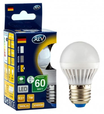 Лампа светодиодная REV 32342 6 LED G45 Е27 7W 600Лм, 2700K, теплый свет Лампа светодиодная REV 32342 6 LED G45 Е27 7W 600Лм, 2700K, теплый светВ виде шарика<br>В интернет-магазине «Светодом» можно купить не только люстры и светильники, но и лампочки. В нашем каталоге представлены светодиодные, галогенные, энергосберегающие модели и лампы накаливания. В ассортименте имеются изделия разной мощности, поэтому у нас Вы сможете приобрести все необходимое для освещения. Лампа REV 32342 6 LED G45 Е27 7W 600Лм, 2700K, теплый свет обеспечит отличное качество освещения. При покупке ознакомьтесь с параметрами в разделе «Характеристики», чтобы не ошибиться в выборе. Там же указано, для каких осветительных приборов Вы можете использовать лампу REV 32342 6 LED G45 Е27 7W 600Лм, 2700K, теплый светREV 32342 6 LED G45 Е27 7W 600Лм, 2700K, теплый свет. Для оформления покупки воспользуйтесь «Корзиной». При наличии вопросов Вы можете позвонить нашим менеджерам по одному из контактных номеров. Мы доставляем заказы в Москву, Екатеринбург и другие города России.<br><br>Цветовая t, К: WW - теплый белый 2700-3000 К<br>Тип лампы: LED - светодиодная<br>Тип цоколя: E27<br>MAX мощность ламп, Вт: 7