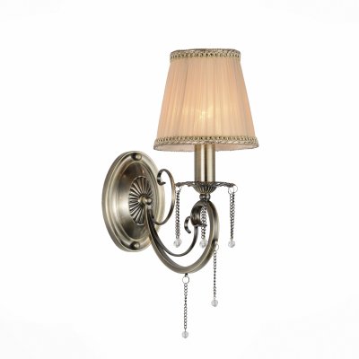 Светильник St Luce SL159.301.01 Светильник St Luce SL159.301.01Классические<br>Если Вы настроены купить светильник модели SL15930101, то обратите внимание: Модели коллекции Sorriso наполняют атмосферу пространства мягким светом, который струится вниз, отражаясь в прозрачных хрустальных подвесках. Элегантный металлический каркас, покрытый бронзовым глянцем, придает этим светильникам роскошь и торжественность. Плафоны классической формы, выполнены из бежевой ткани плиссе и декорированы ажурной тесьмой .Светильники Sorriso добавляют уют и торжественность залу, спальне или гостиной, оформленных в классическом стиле<br><br>Тип лампы: Накаливания / энергосбережения / светодиодная<br>Тип цоколя: E14<br>Количество ламп: 1<br>Ширина, мм: 140<br>MAX мощность ламп, Вт: 40<br>Высота, мм: 380