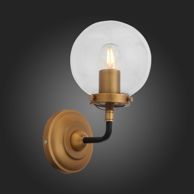 Светильник настенный бра St luce SL234.401.01 Varieta Светильник настенный бра St luce SL234.401.01 VarietaЛофт<br>Коллекция Varieta представлена яркими, динамичными и несколько футуристичными светильниками разных размеров и модификаций. Металлическое основание выполнено в сочетании двух цветовых вариаций: золотистого шампанского и чёрного. Закрытые плафоны-сферы из прозрачного стекла выглядят подчёркнуто минималистично и стильно. Благодаря многообразию моделей этой коллекции можно создать по- настоящему необычные световые композиции.<br><br>Крепление: планка<br>Тип лампы: накаливания / энергосбережения / LED-светодиодная<br>Тип цоколя: E27<br>Количество ламп: 1<br>Ширина, мм: 140<br>MAX мощность ламп, Вт: 60<br>Расстояние от стены, мм: 180<br>Высота, мм: 270<br>Поверхность арматуры: матовая<br>Цвет арматуры: золотой